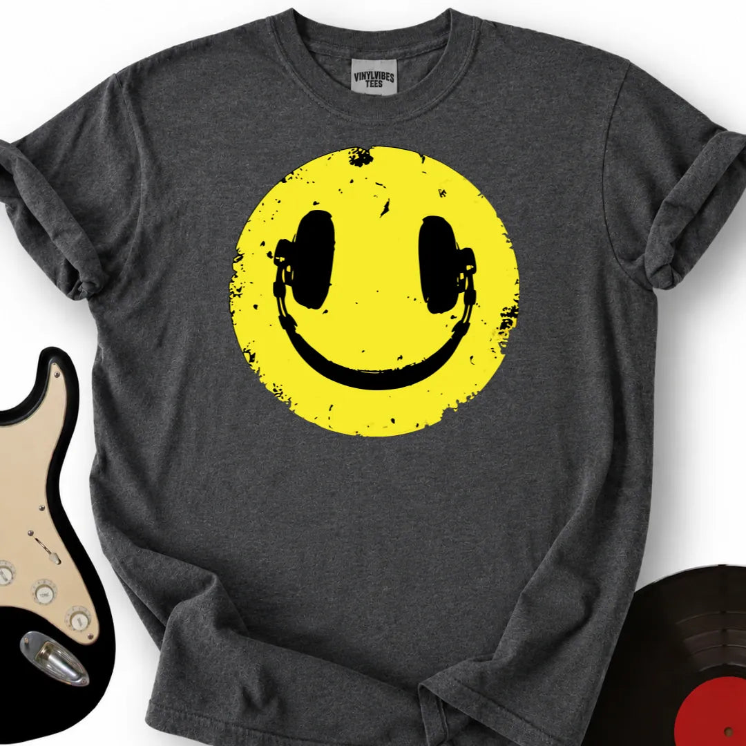 Printify T-Shirt Dark Heather / S Headphone Smiley T-Shirt