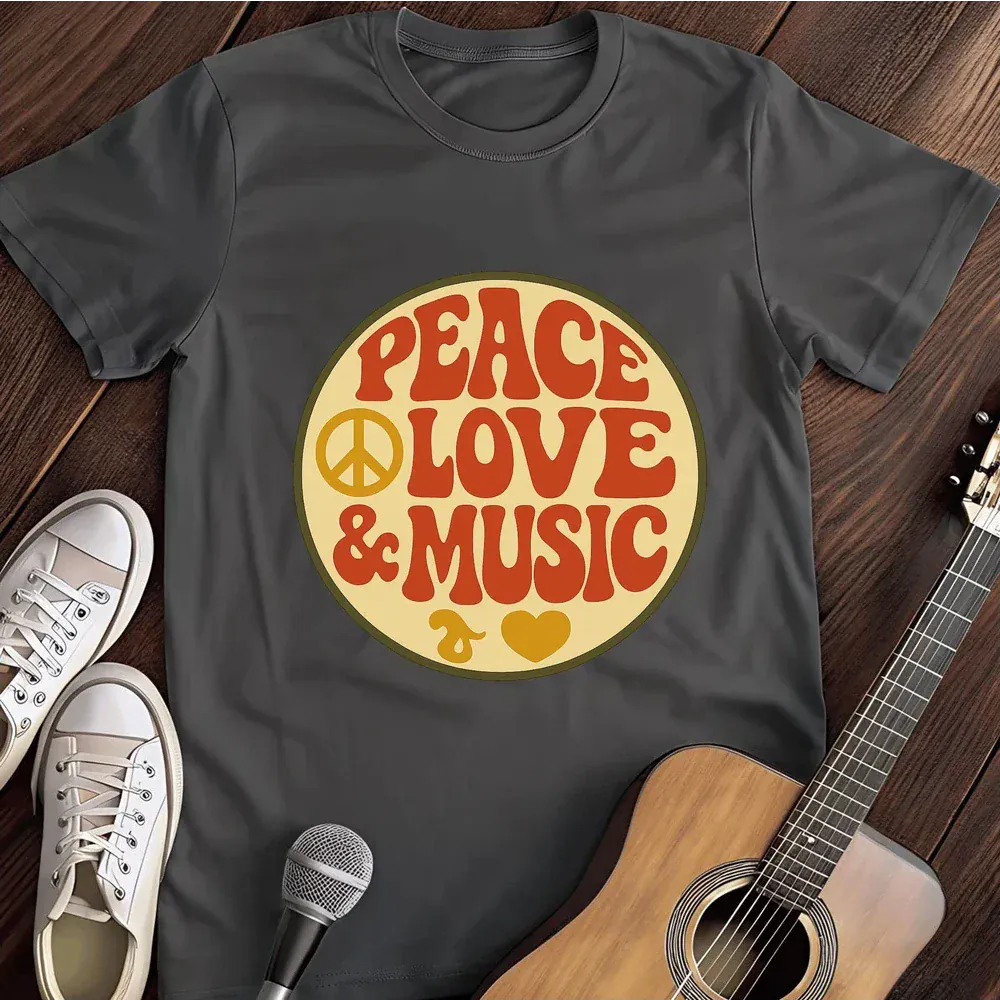 Printify T-Shirt Dark Heather / S Peace Love Music T Shirt