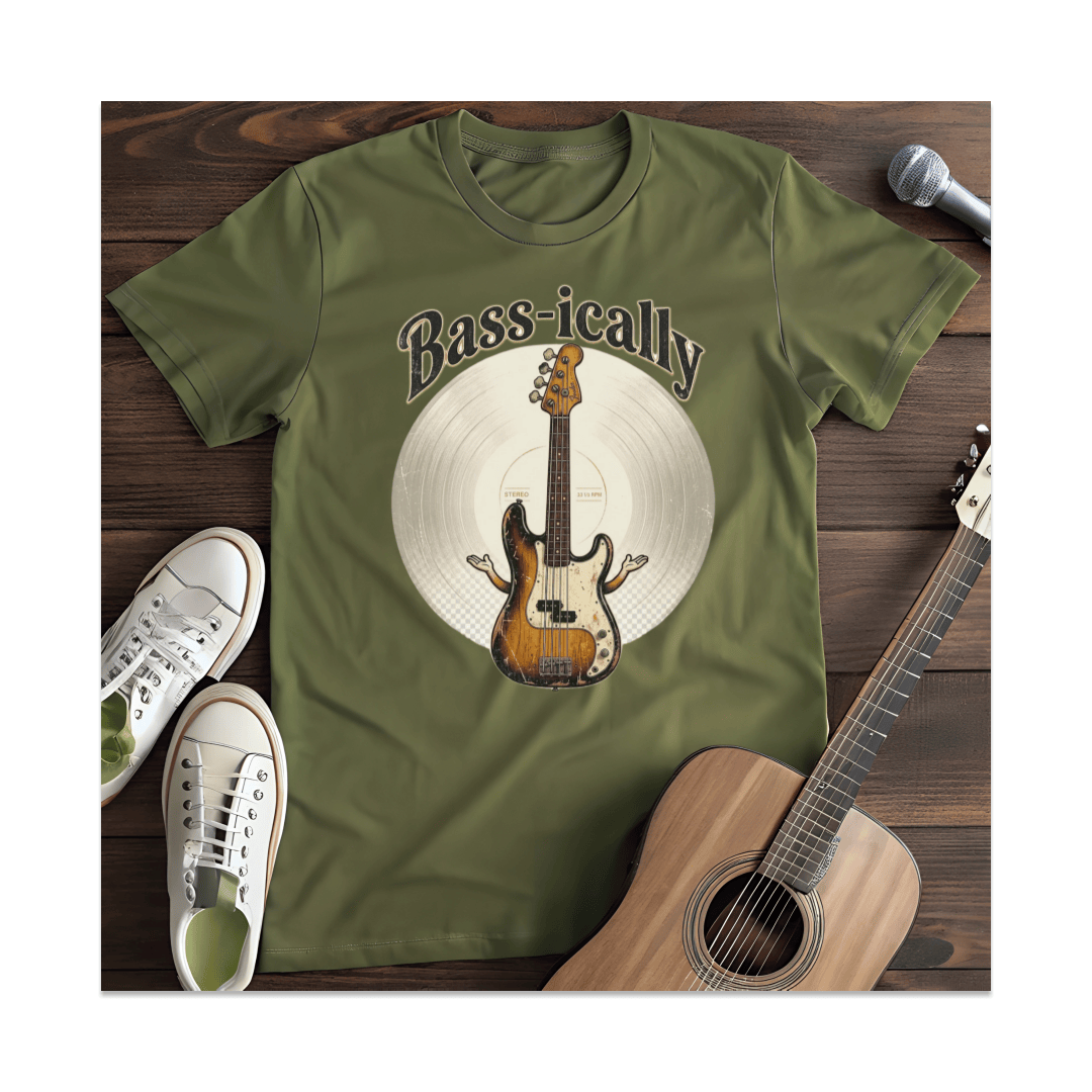 Printify T-Shirt Military Green / S Bass-ically Guitar T-Shirt