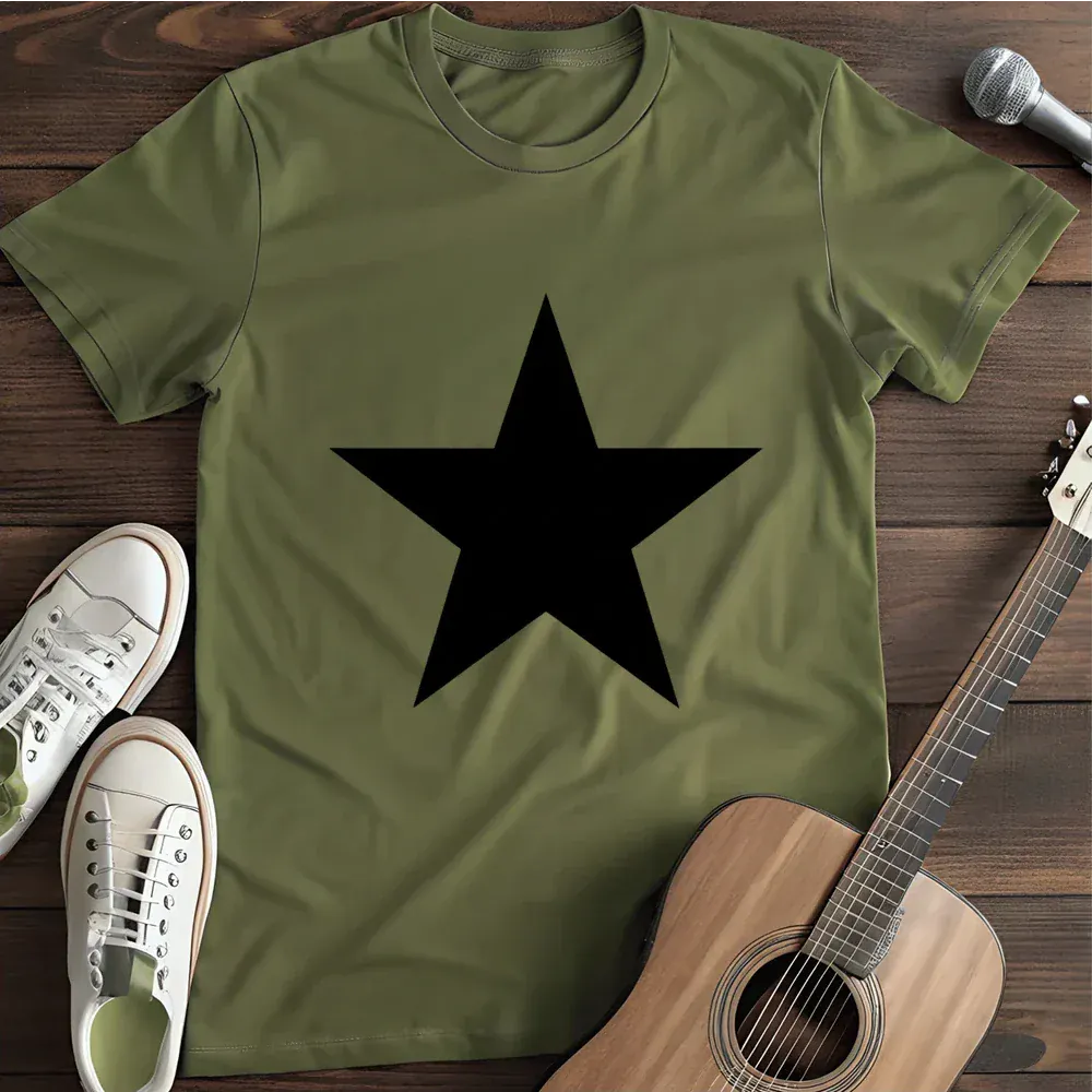 Printify T-Shirt Military Green / S Black Star T Shirt