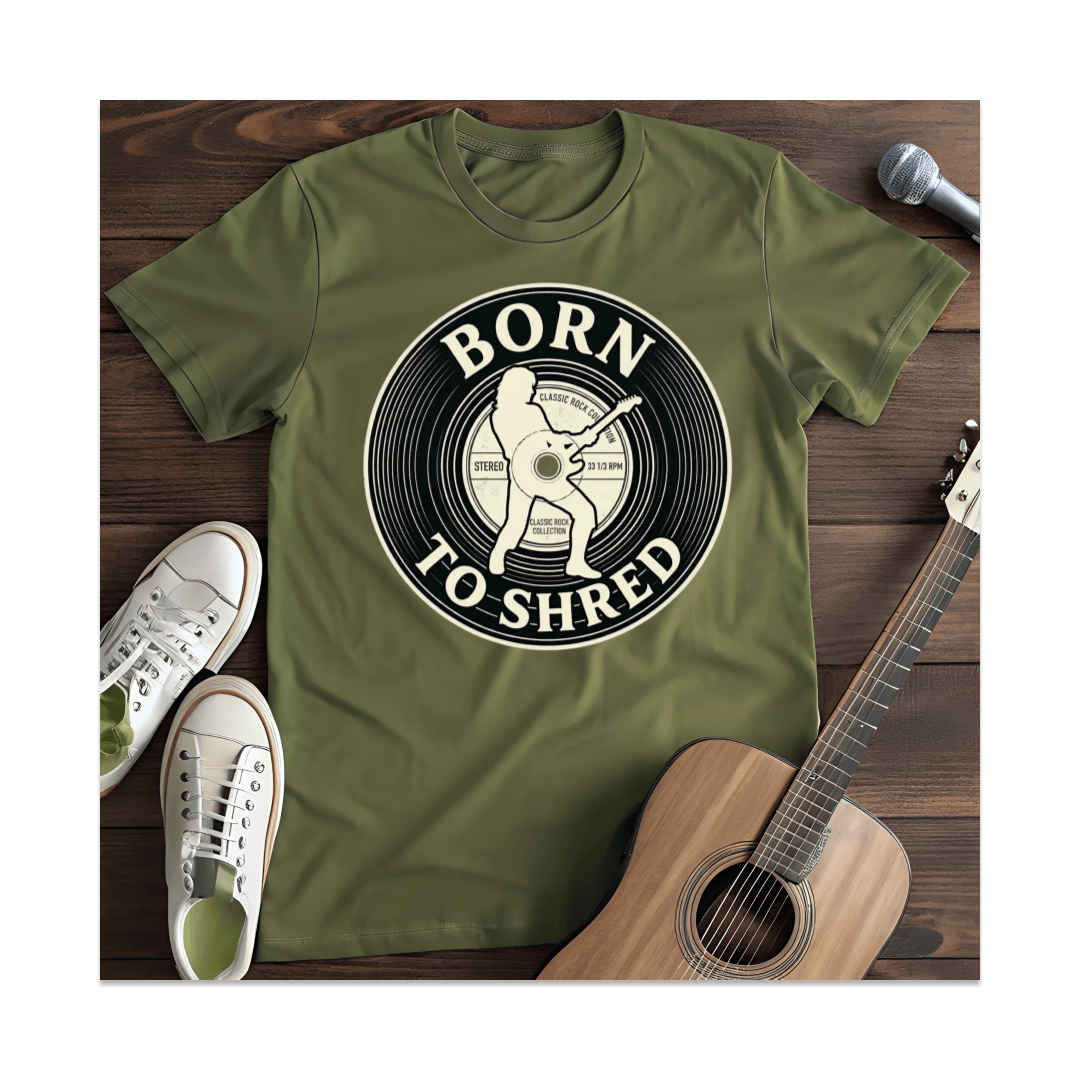 Printify T-Shirt Military Green / S Born To Shred Guitarist Vinyl T-Shirt