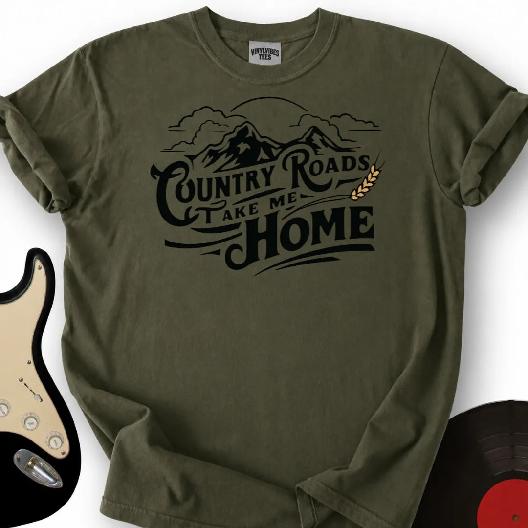 Printify T-Shirt Military Green / S Country Roads T-Shirt
