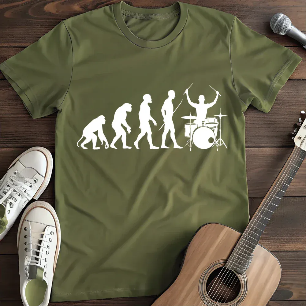 Printify T-Shirt Military Green / S Evolution Of A Drummer The Myth Time To Evolve T Shirt