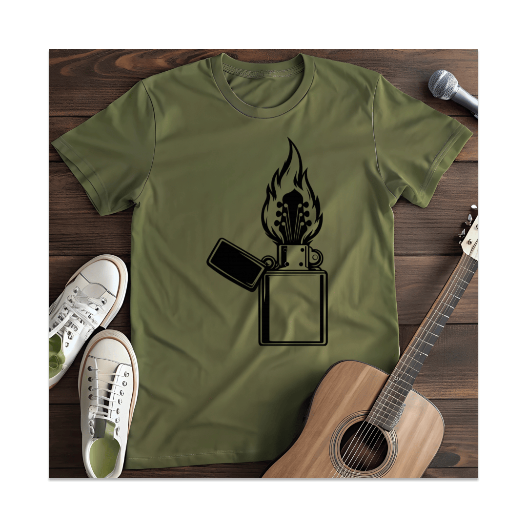 Printify T-Shirt Military Green / S Flaming Guitar Lighter T-Shirt