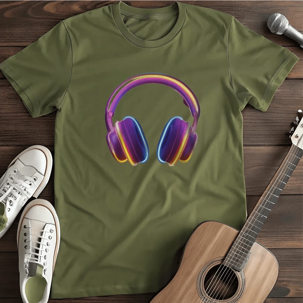 Printify T-Shirt Military Green / S Glowing Headphones T Shirt