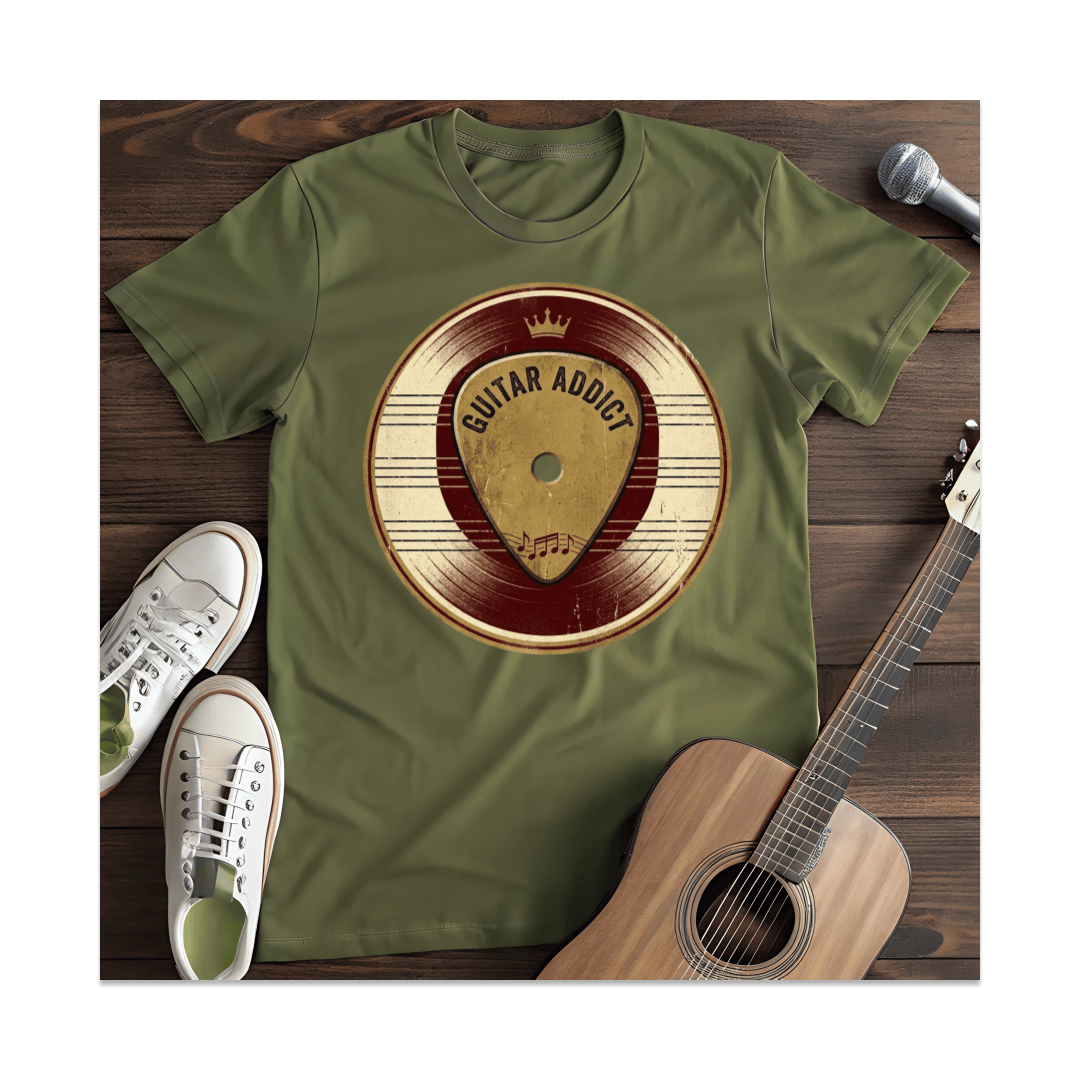 Printify T-Shirt Military Green / S Guitar Addict Record Pick T-Shirt