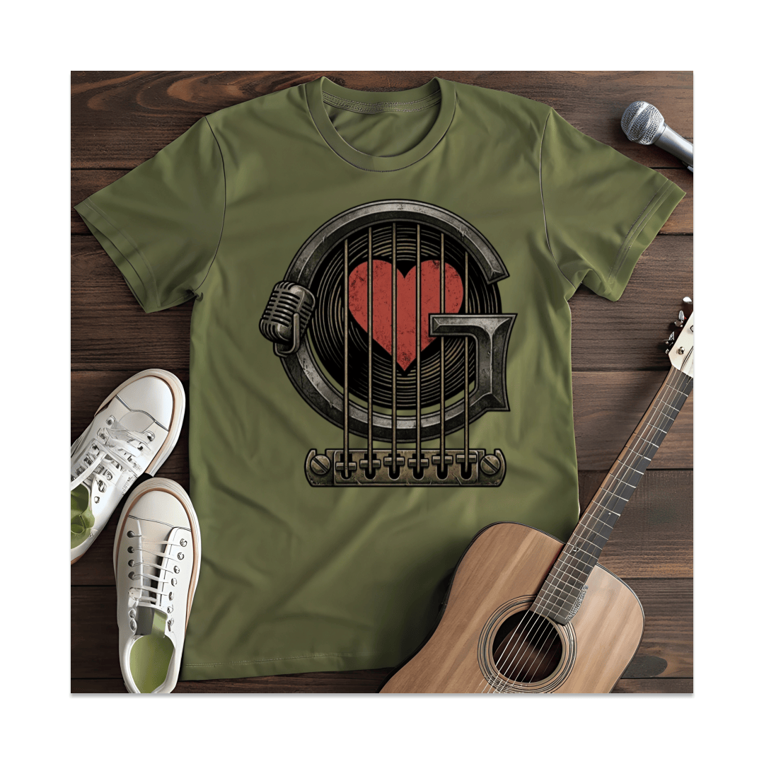 Printify T-Shirt Military Green / S Heart Strings Microphone Vinyl T-Shirt