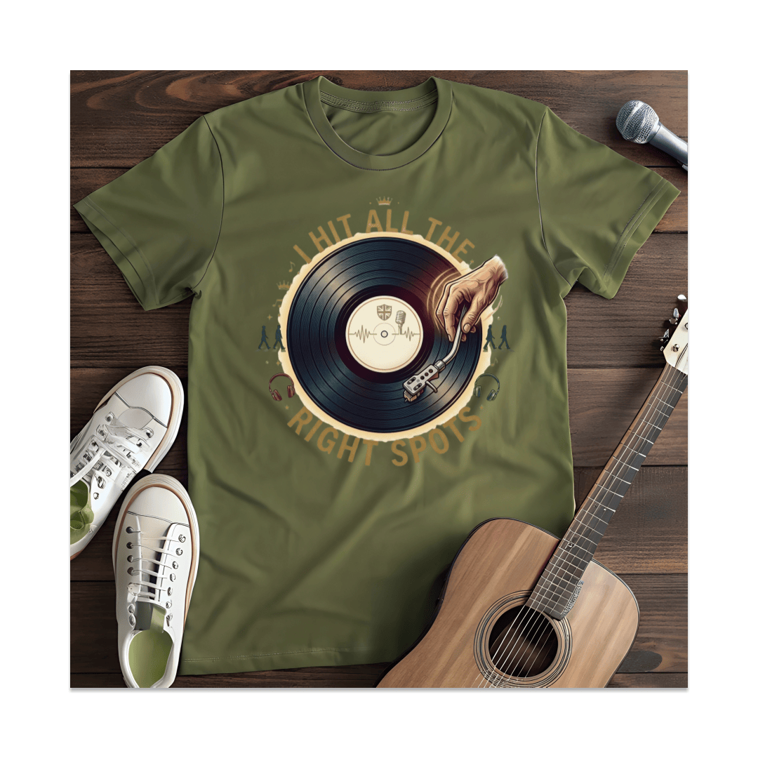 Printify T-Shirt Military Green / S I Hit All The Right Spots DJ Turntable T-Shirt