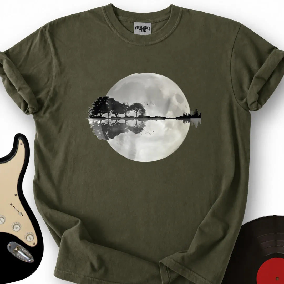 Printify T-Shirt Military Green / S Moon Guitar T-Shirt