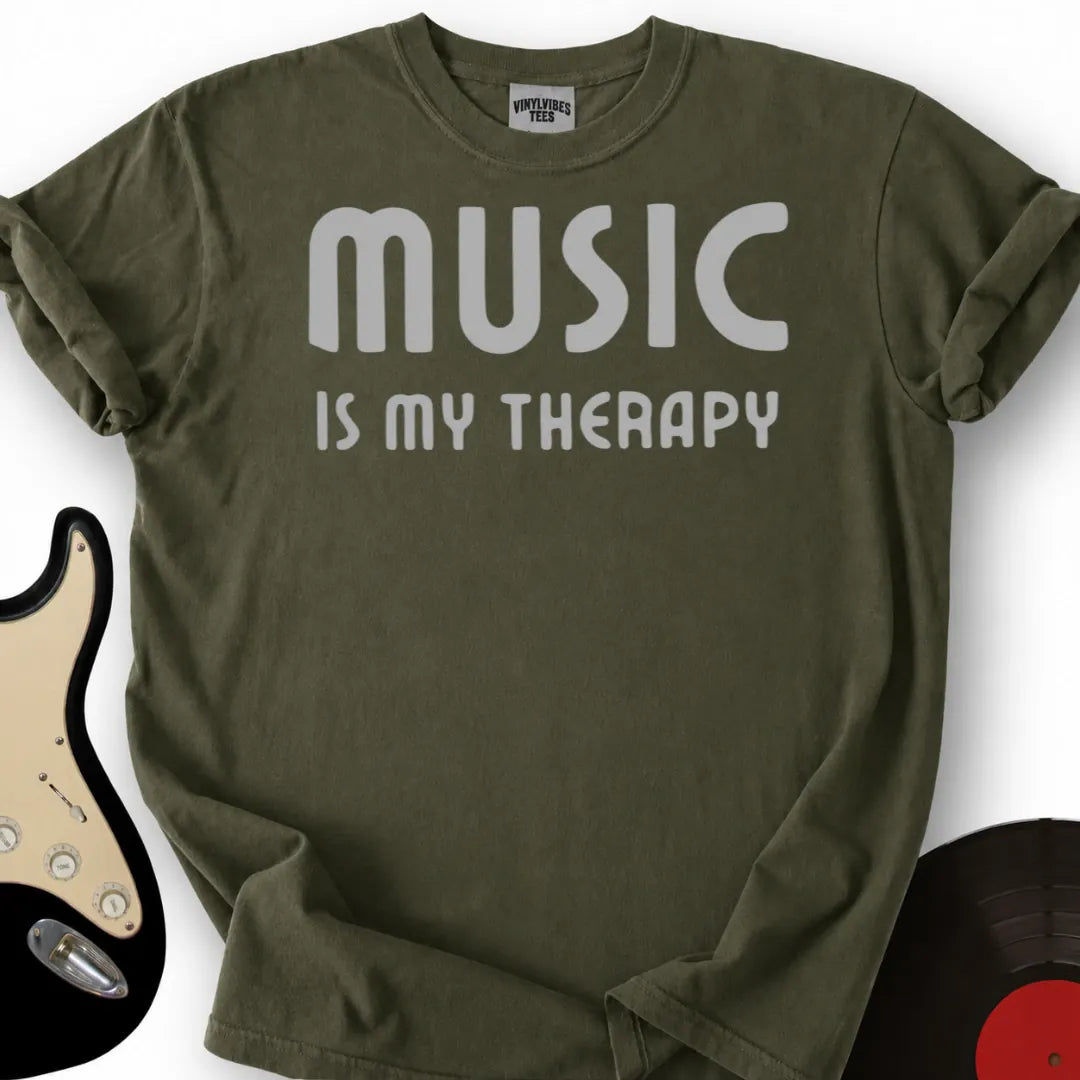 Printify T-Shirt Military Green / S Music Is Therapy T-Shirt