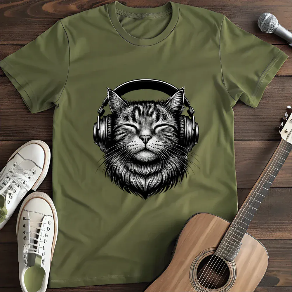 Printify T-Shirt Military Green / S Retro Cat T Shirt