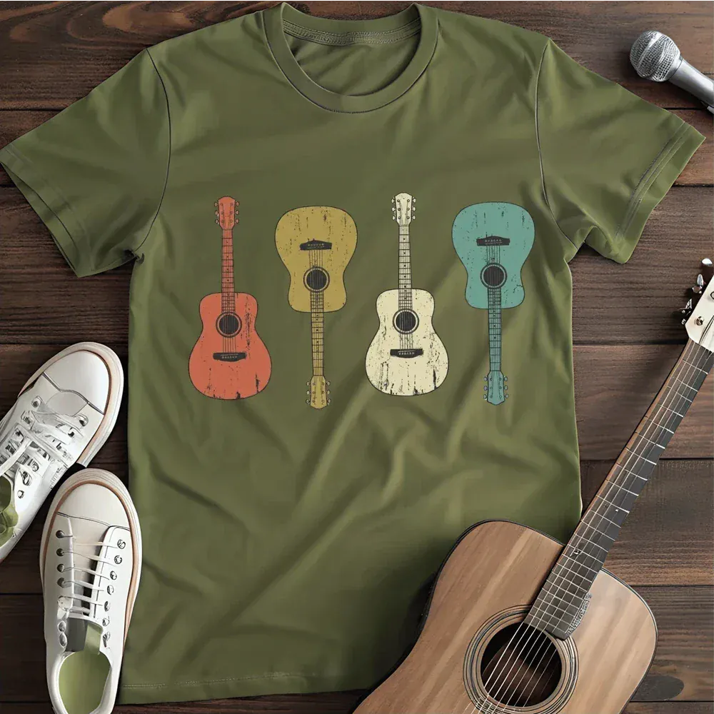 Printify T-Shirt Military Green / S Retro Guitars T Shirt