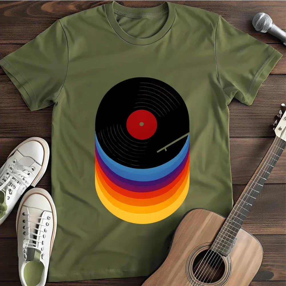 Printify T-Shirt Military Green / S Retro Vinyl Rainbow Records T Shirt