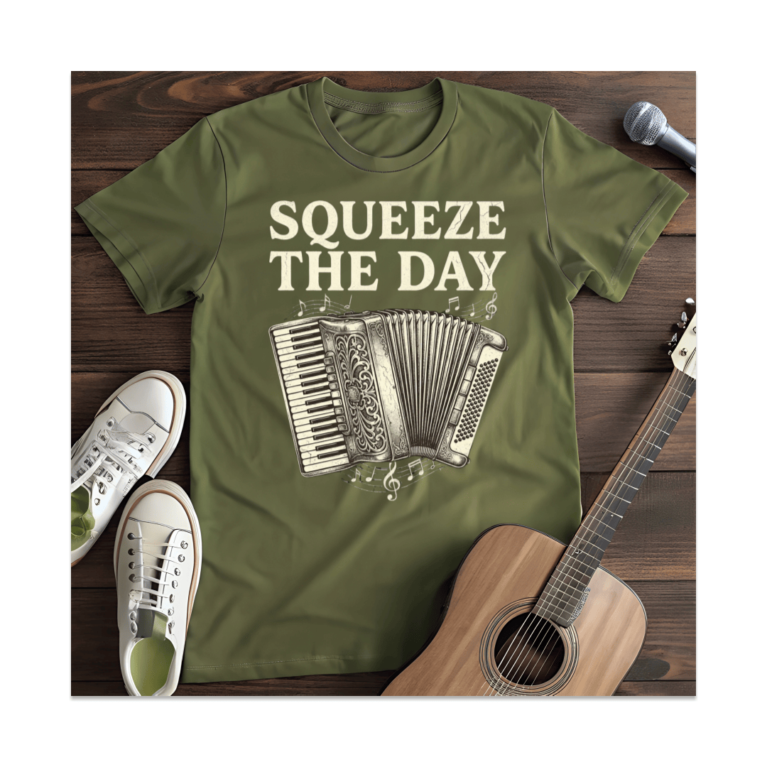Printify T-Shirt Military Green / S Squeeze The Day Accordion T-Shirt (1)