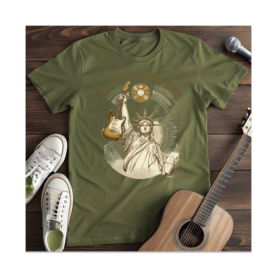 Printify T-Shirt Military Green / S Statue of Liberty Guitar T-Shirt