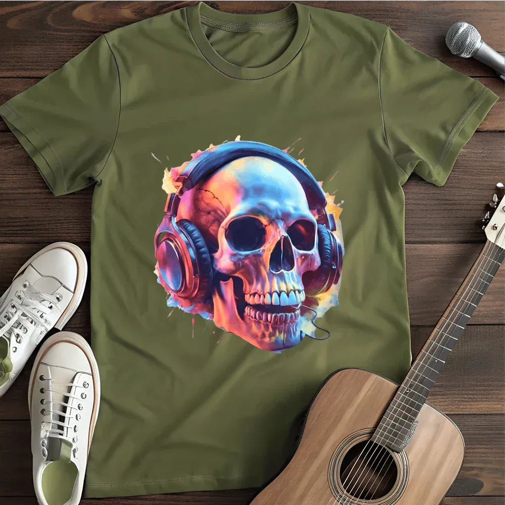 Printify T-Shirt Military Green / S Streaming Skull T Shirt