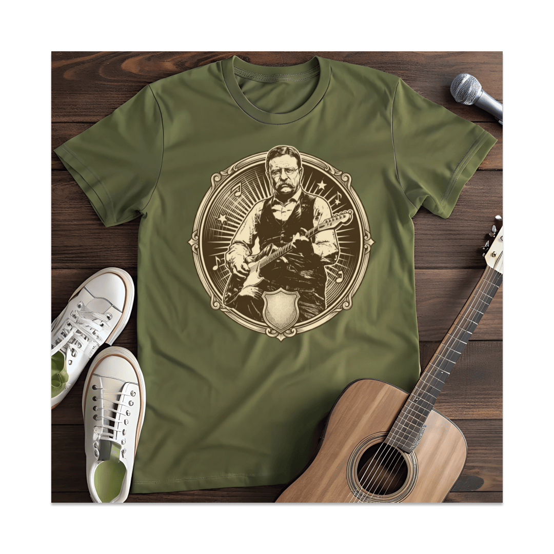 Printify T-Shirt Military Green / S The Rough Rider Electric Guitar Music T-Shirt