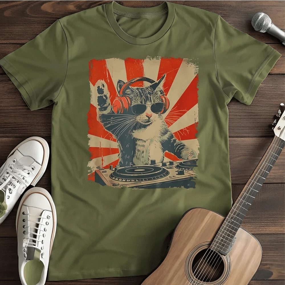 Printify T-Shirt Military Green / S Vibing Cat T Shirt