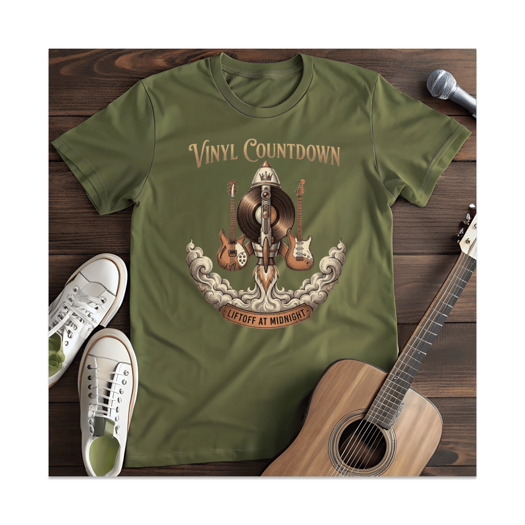 Printify T-Shirt Military Green / S Vinyl Countdown Rocket T-Shirt