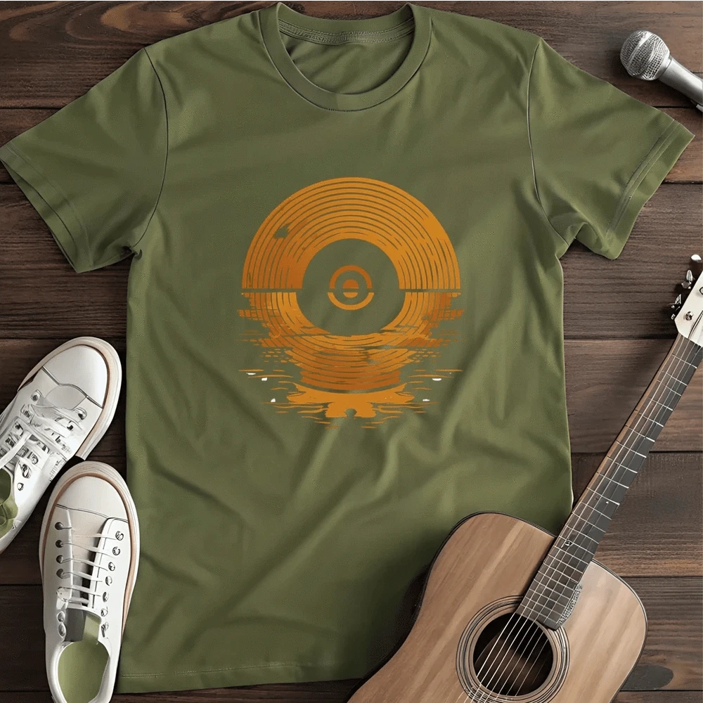Printify T-Shirt Military Green / S Vinyl Records Sunset T Shirt