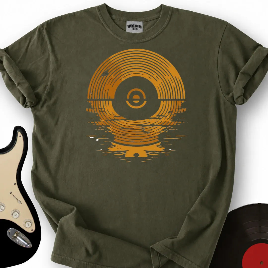 Printify T-Shirt Military Green / S Vinyl Records Sunset T-Shirt