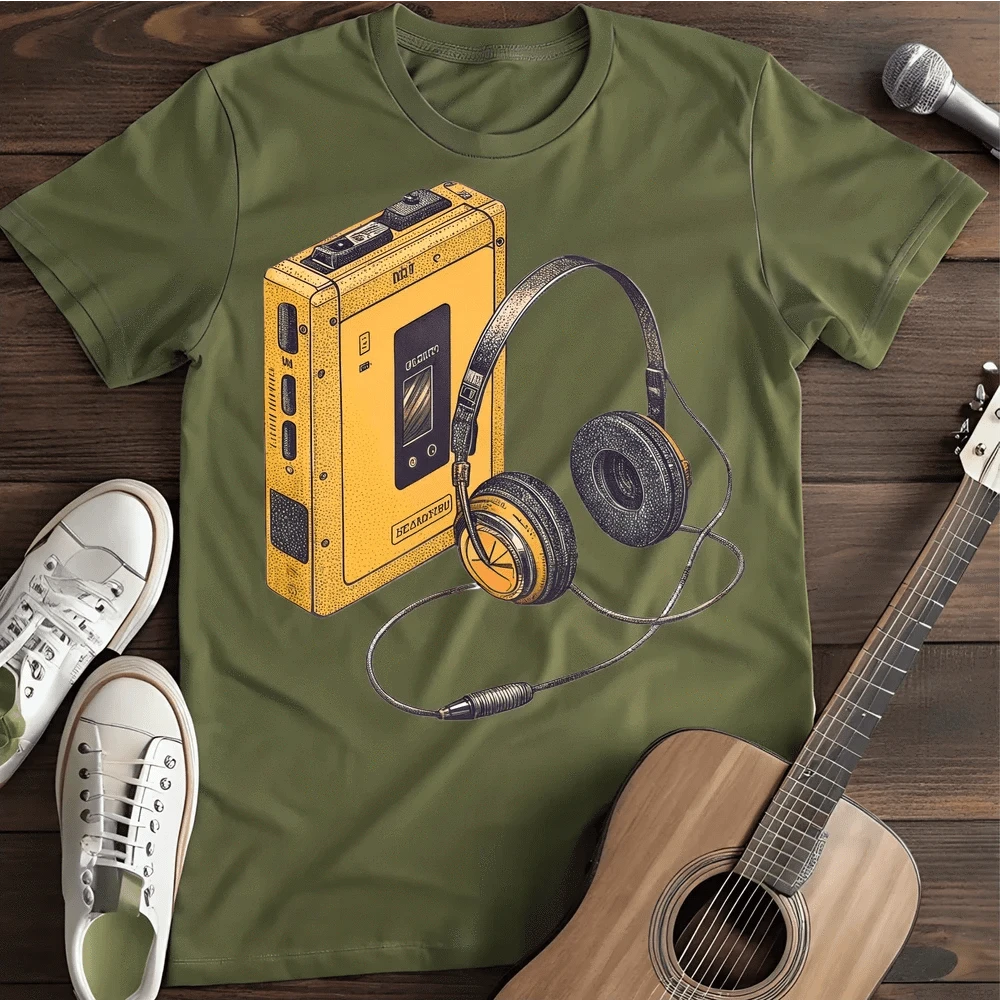 Printify T-Shirt Military Green / S Yellow Walkman T Shirt