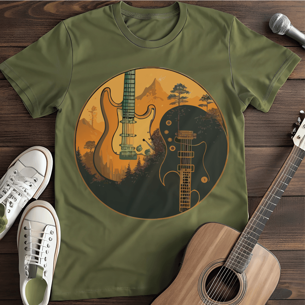 Printify T-Shirt Military Green / S Yin Yang Guitar T-Shirt