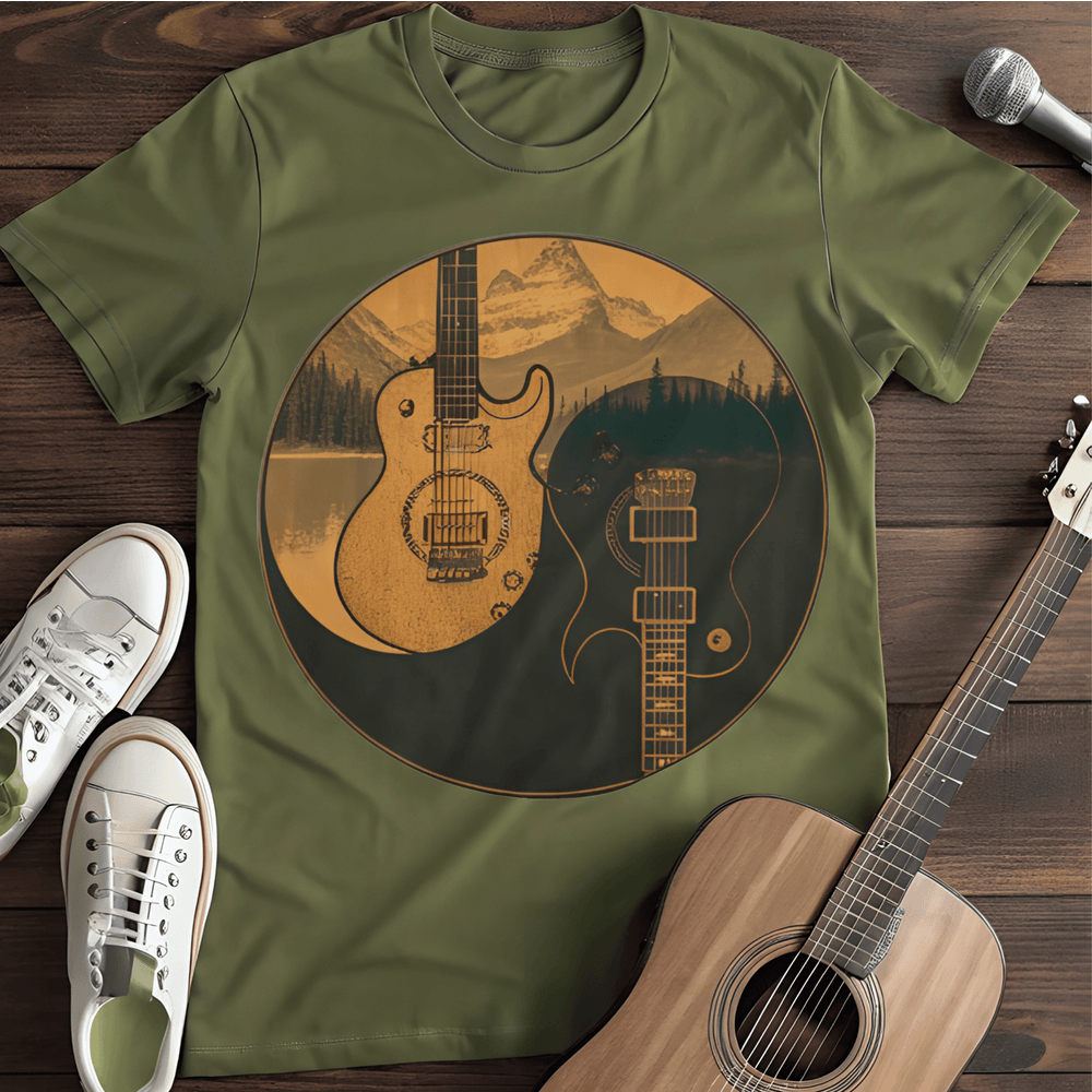 Printify T-Shirt Military Green / S YinYang Guitar T-Shirt