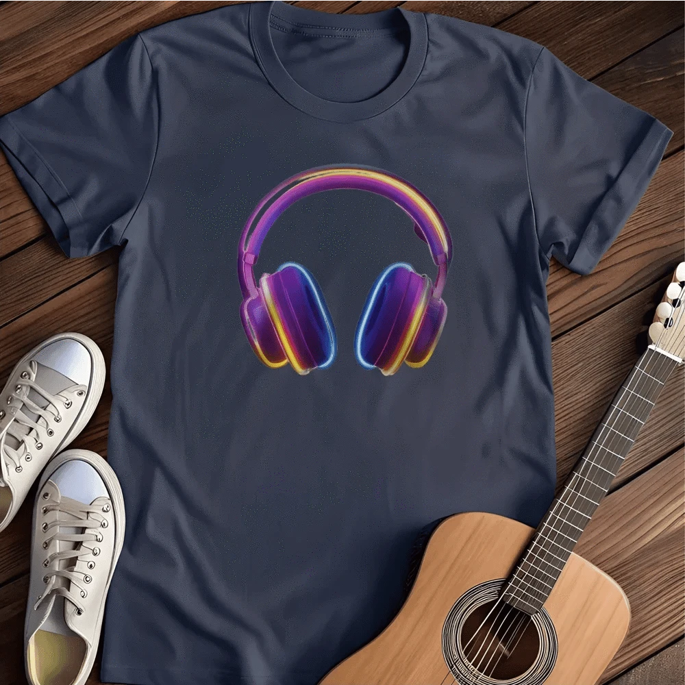 Printify T-Shirt Navy / S Glowing Headphones T Shirt