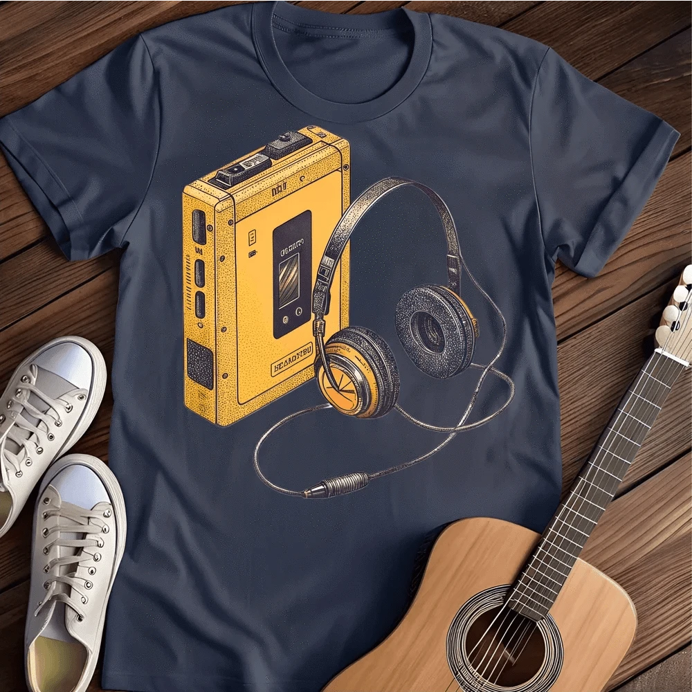 Printify T-Shirt Navy / S Yellow Walkman T Shirt