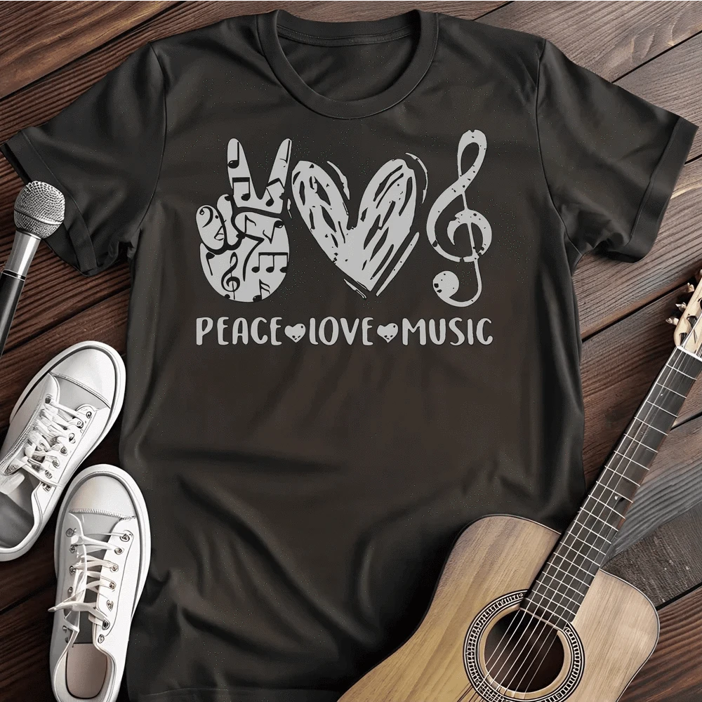 Printify T-Shirt S / Black Peace Love Music T-Shirt