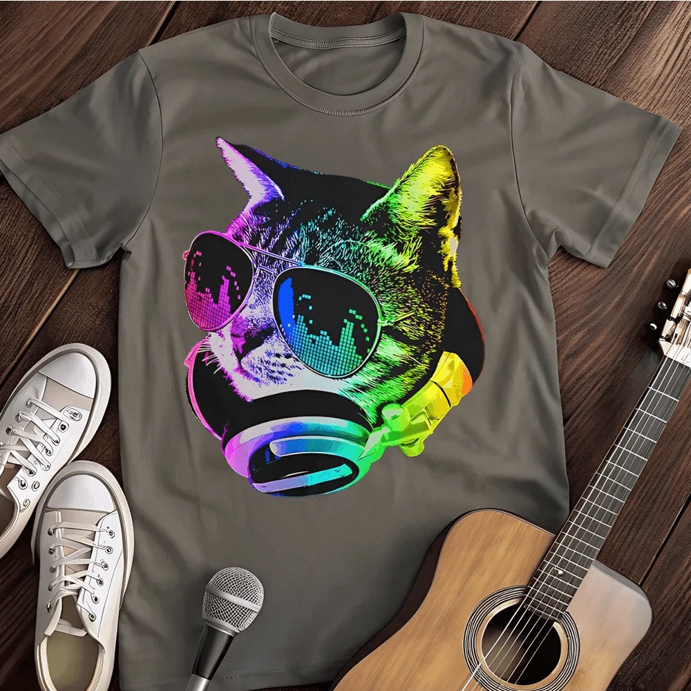Printify T-Shirt S / Charcoal Music Cat T-Shirt