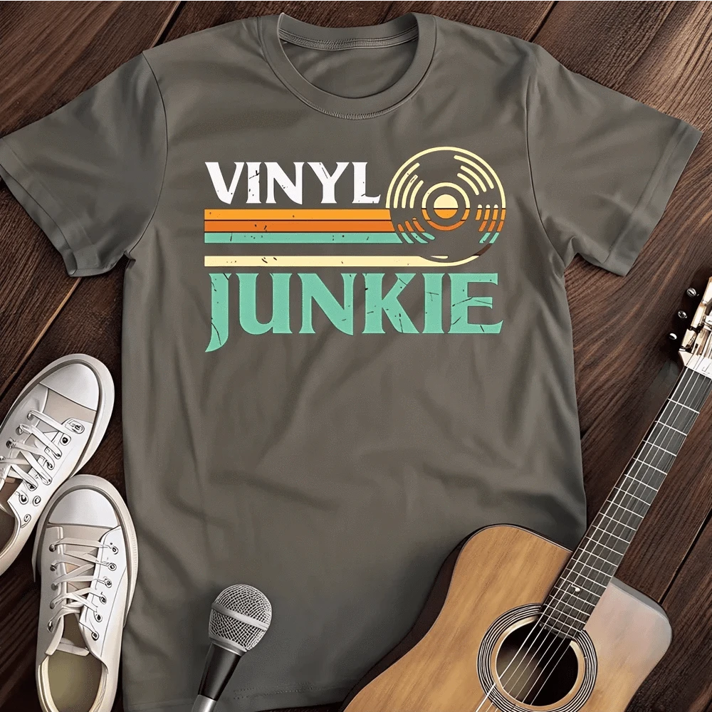 Printify T-Shirt S / Charcoal Vinyl Junkie T-Shirt