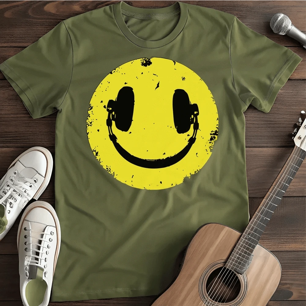 Printify T-Shirt S / Military Green Headphone Smile T-Shirt