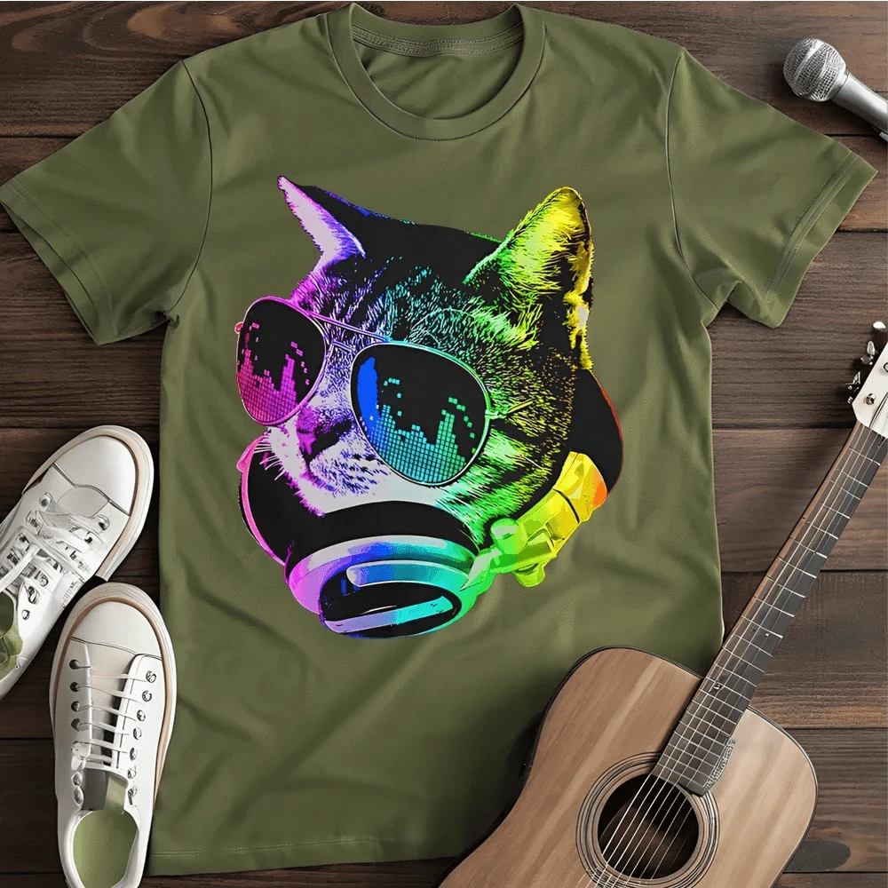 Printify T-Shirt S / Military Green Music Cat T-Shirt