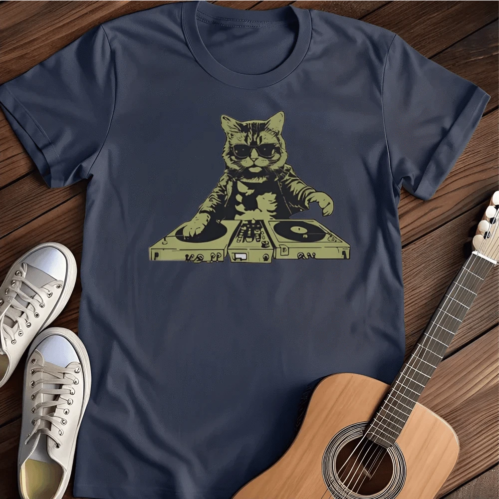 Printify T-Shirt S / Navy Dj Cat T Shirt