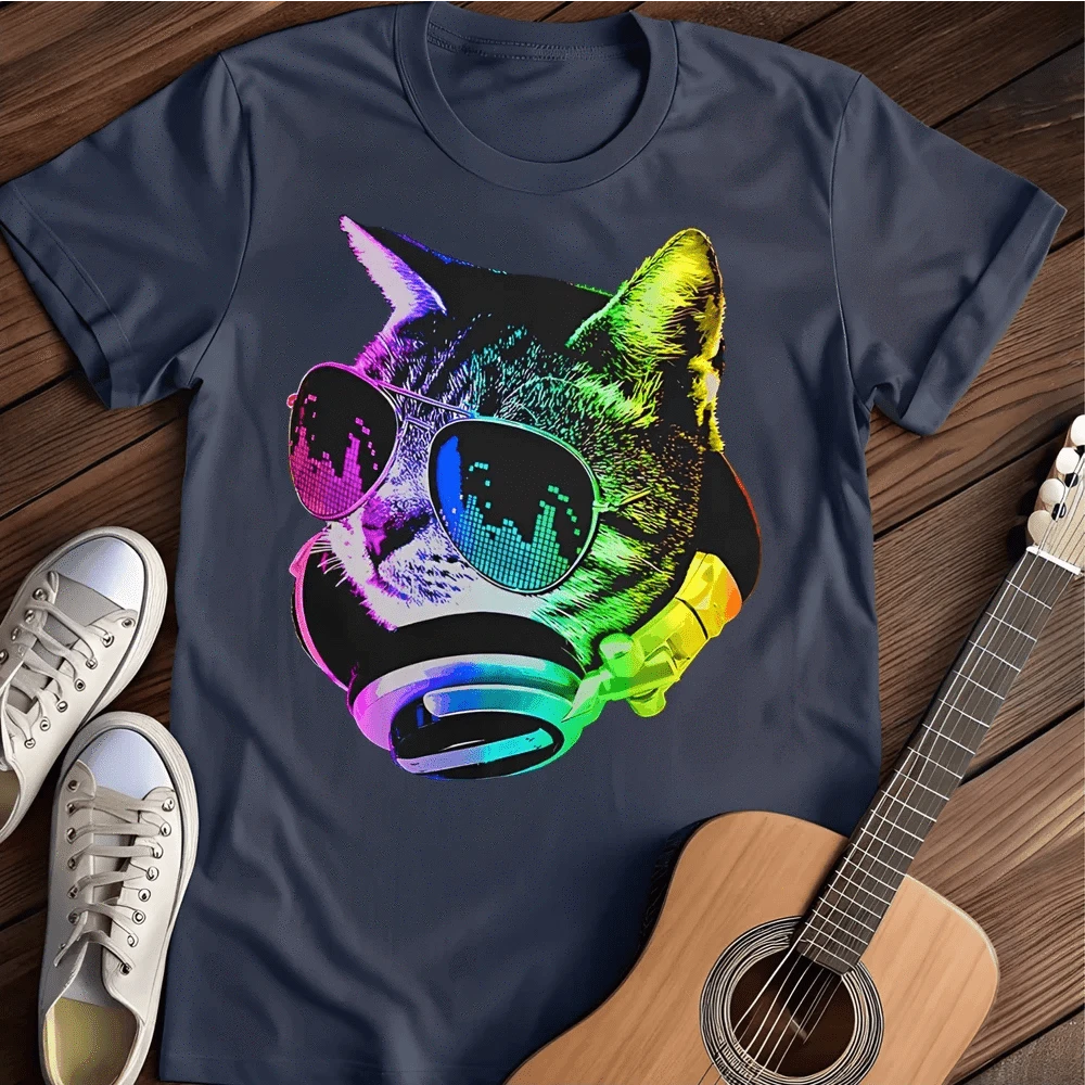 Printify T-Shirt S / Navy Music Cat T-Shirt