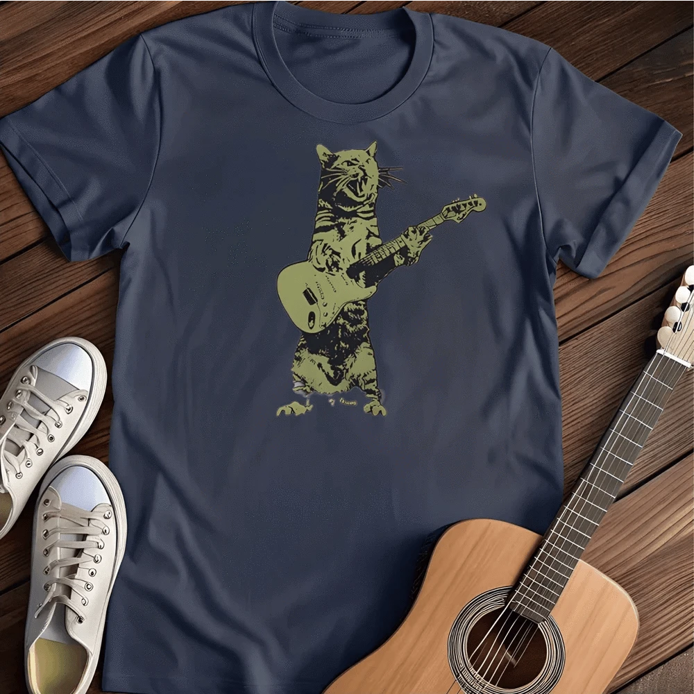 Printify T-Shirt S / Navy Rocking Cat T Shirt