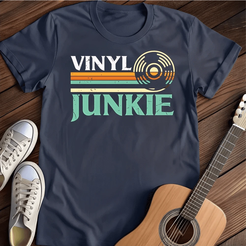 Printify T-Shirt S / Navy Vinyl Junkie T-Shirt