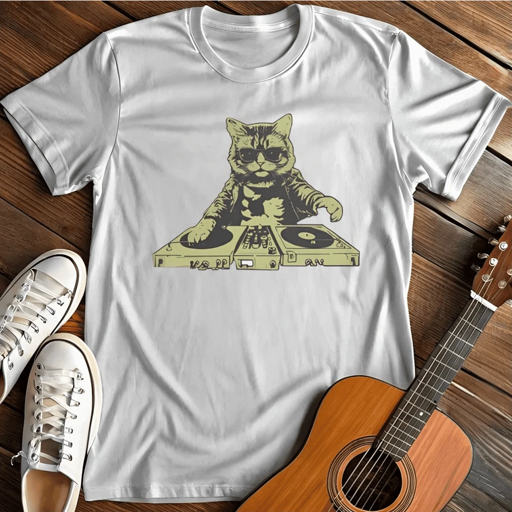 Printify T-Shirt S / White Dj Cat T Shirt