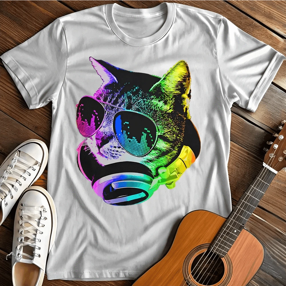 Printify T-Shirt S / White Music Cat T-Shirt