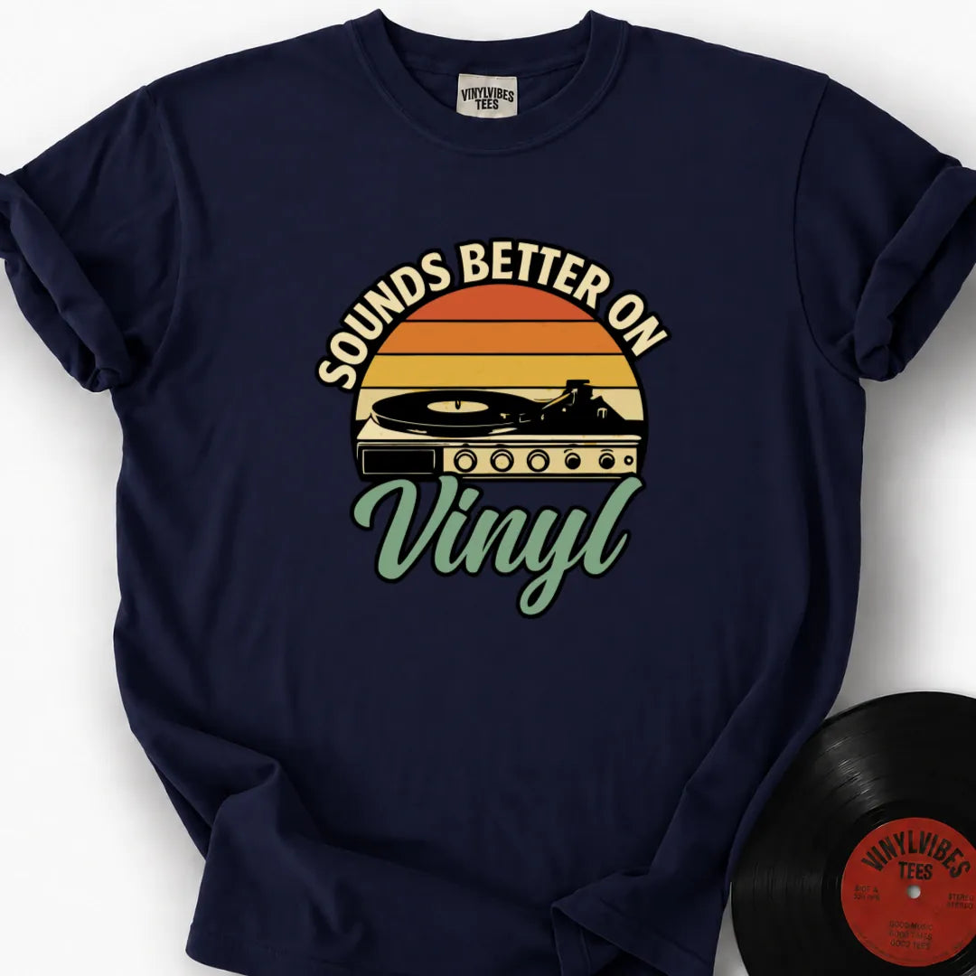 Printify T-Shirt True Navy / S Sounds Better On Vinyl Premium T-Shirt