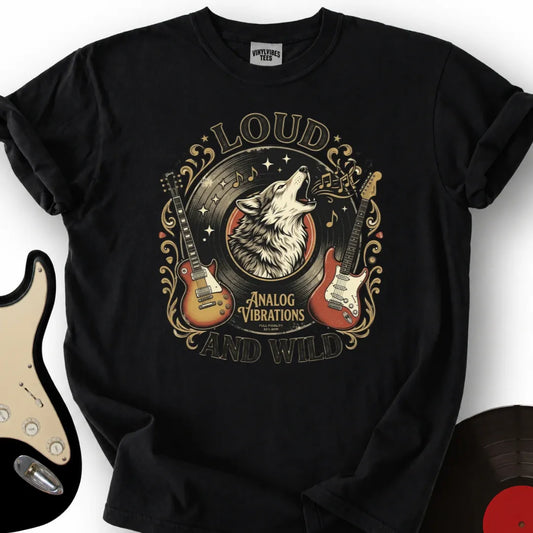 Printify T-Shirt Black / S Analog Vibrations Wolf T-Shirt