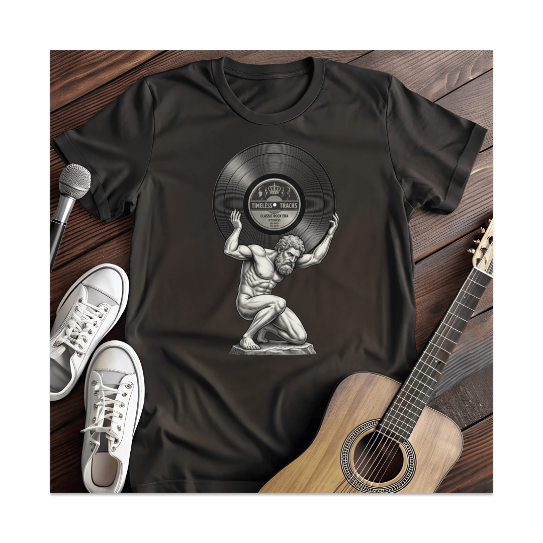 Printify T-Shirt Black / S Atlas Holding Timeless Tracks Vinyl T-Shirt (1)