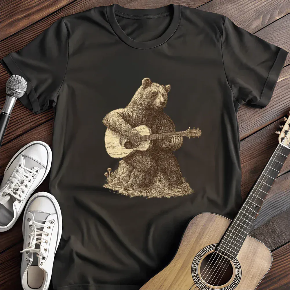 Printify T-Shirt Black / S Bear Guitar T Shirt
