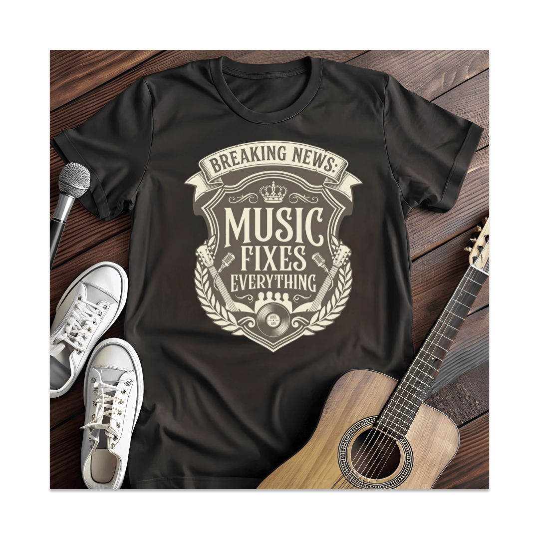 Printify T-Shirt Black / S Breaking News Music Fixes Everything T-Shirt