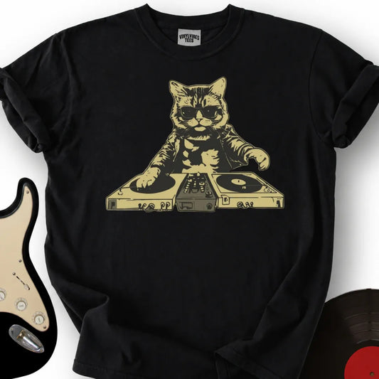 Printify T-Shirt Black / S DJ Cat T-Shirt