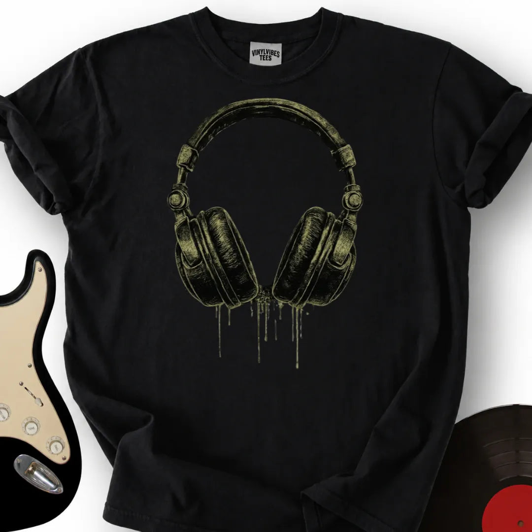 Printify T-Shirt Black / S Dripping Headphones T-Shirt