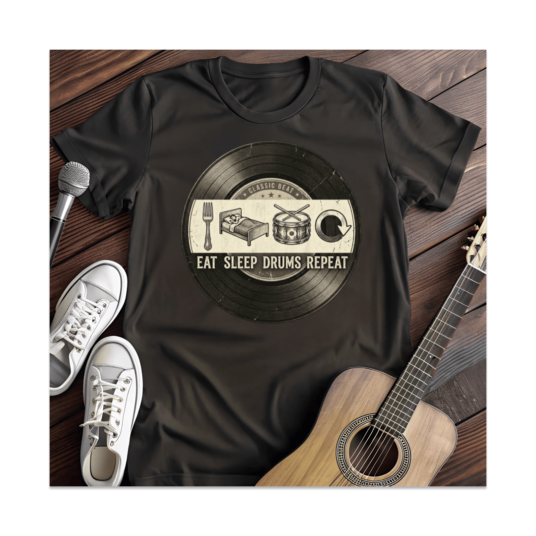 Printify T-Shirt Black / S Eat Sleep Drums Repeat T-Shirt