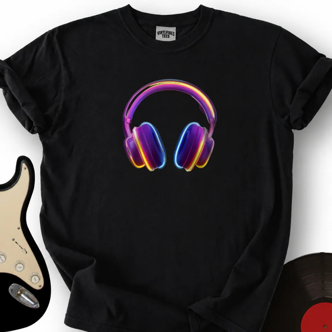 Printify T-Shirt Black / S Glowing Headphones T-Shirt